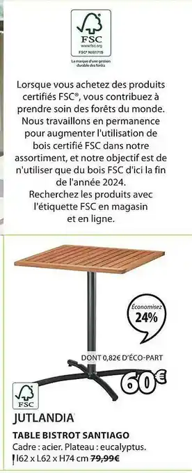 JYSK Jutlandia Table Bistrot Santiago offre