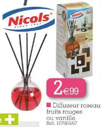 Kandy Diffuseur Roseau Fruits Rouges Ou Vanille Nicols offre