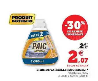 Super U Liquide Vaisselle Paic Excel+ offre