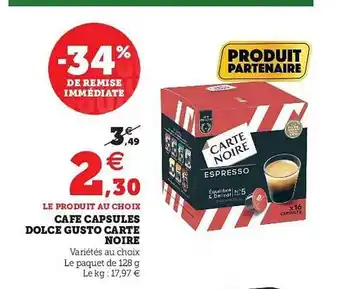 Super U Café Capsules Dolce Gusto Carte Noire offre