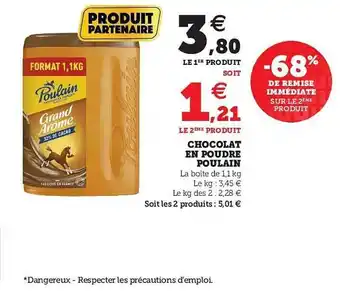 Super U Chocolat En Poudre Poulain offre