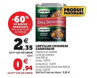 Super U Lentilles Cuisinées Cassegrain offre