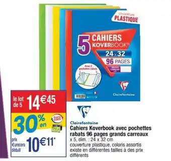 CLAIREFONTAINE cahiers koverbook avec pochettes rabats 96 pages grands carreaux