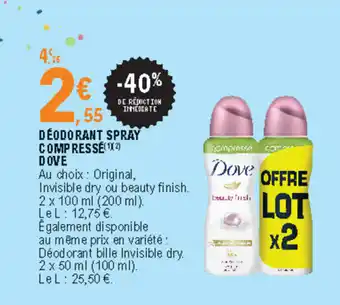 E.Leclerc Déodorant Spray Compressé Dove offre