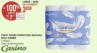 Casino Supermarchés CASINO papier toilette confort triple épaisseur blanc offre