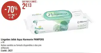 Casino Supermarchés PAMPERS lingettes bébé aqua harmonie offre