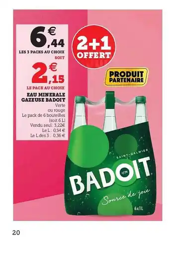 Super U Eau Minérale Gazeuse Badoit offre