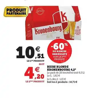 Super U Bière Blonde Kronenbourg 4,2° offre