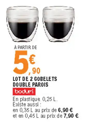 E.Leclerc Lot de 2 gobelets Double Parois offre
