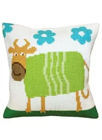 Kit coussin vache verte, point de croix, 40 x 40 cm