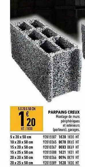 Brico Cash Parpaing Creux offre
