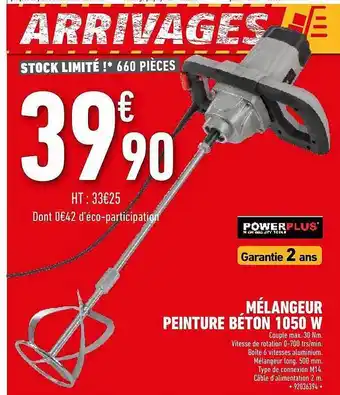 Brico Cash Mélangeur Peinture Béton 1050 W Powerplus offre
