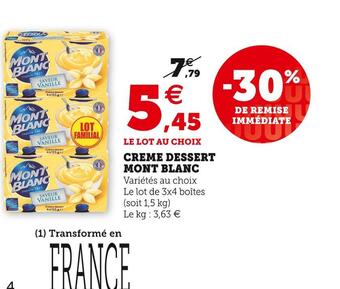 U Express Mont blanc creme dessert offre