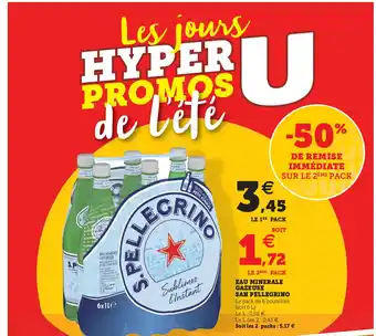Hyper U Eau minerale gazeuse san pellegrino offre