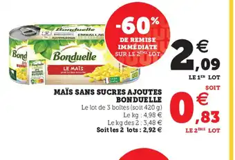 Hyper U Maïs sans sucres ajotes bonduelle offre