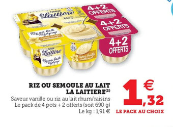 Hyper U Riz ou semoule au lait la laitiere offre