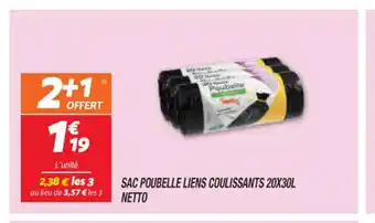 Netto Sac Poubelle Liens Coulissants 20x30 L offre
