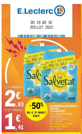E.Leclerc Eau Minérale Naturelle Gazeuse "La Salvetat" offre