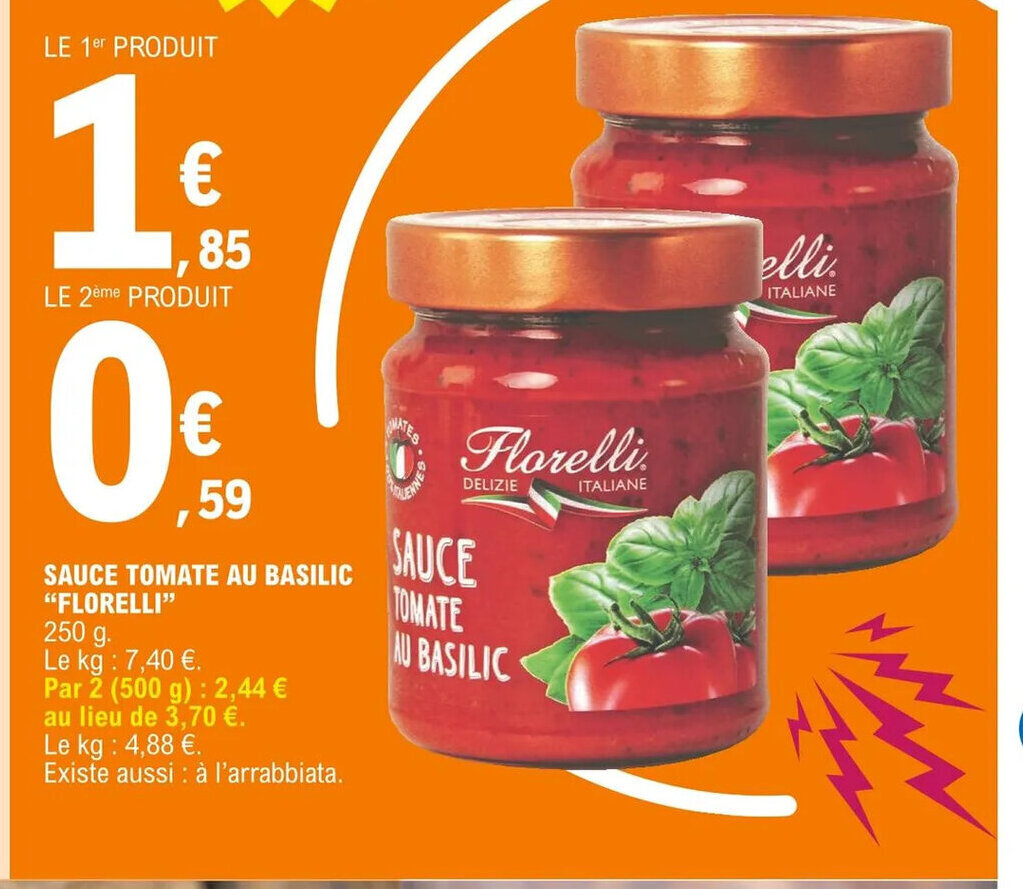 Promo Sauce Tomate Au Basilic "Florelli" chez E.Leclerc