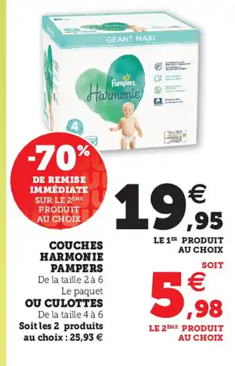 Super U Couches Harmonie Pampers offre