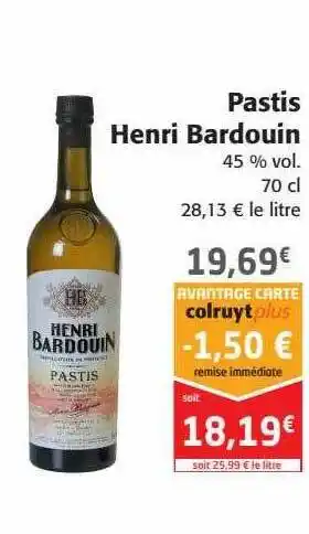 Colruyt Pastis Henri Bardouin offre