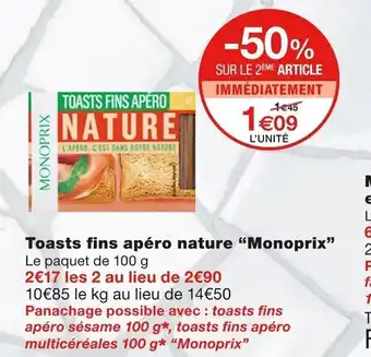 Monoprix Toasts Fins Apéro Nature "Monoprix" offre