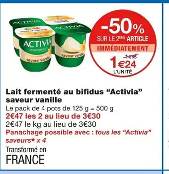 Monoprix Lait Fermenté Au Bifidus "Activia" Saveur Vanille offre
