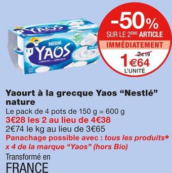 Monoprix Nestlé yaourt à la grecque yaos nature offre