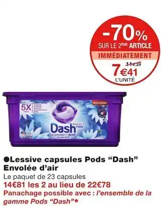 Monoprix Dash lessive capsules pods envolée d’air offre