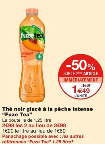 Monoprix Fuze tea thé noir glacé à la pêche intense offre
