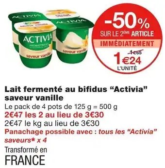 Monoprix Activia lait fermenté au bifidus saveur vanille offre