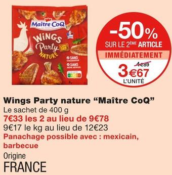 Monoprix Maître coq wings party nature offre