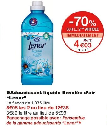Monoprix "LENOR" adoucissant liquide envolée d'air offre