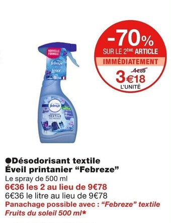 Monoprix "FEBREZE" désodorisant textile éveil printanier offre