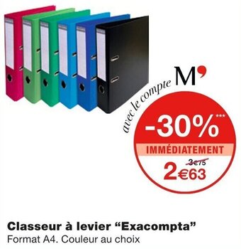 Monoprix "EXACOMPTA" classeur à levier offre