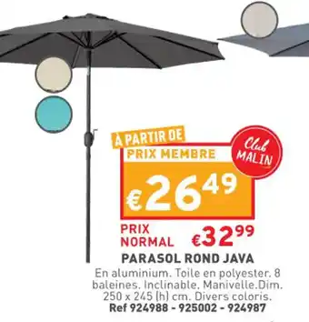 Trafic Parasol rond java offre