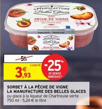 Intermarché Sorbet à la pêche de vigne la manufacture des belles glaces offre