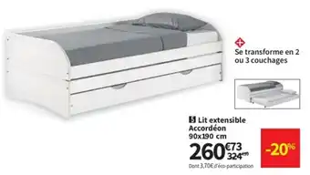 Conforama Lit extensible accordéon 90x190 cm offre