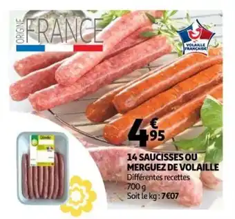 Auchan Supermarché 14 saucisses ou merguez de volaille offre
