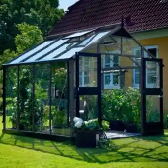 Serre en verre trempé premium anthracite 8.80 m² + embase - juliana