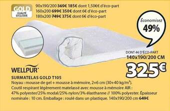 JYSK Wellpur Surmatelas Gold T105 offre