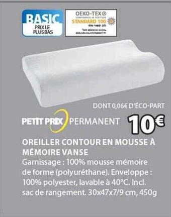 JYSK Oreiller Contour En Mousse à Mémoire Vanse offre