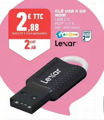 Bureau Vallée Clé Usb 8 Go Noir Lexar offre