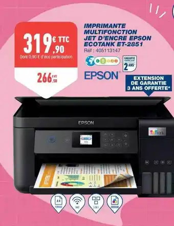 Bureau Vallée Imprimante Multifonction Jet D'encre Epson Ecotank Et-2851 offre
