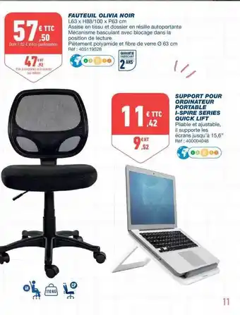Bureau Vallée Feuteuil Olivia Noir offre
