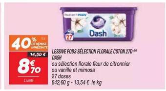 Netto Lessive Pods Sélection Florale Coton 27d Dash offre