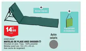 ALDI Matelas De Plage Avec Dossier Adventuridge offre