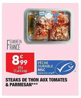 ALDI Steaks De Thon Aux Tomates & Parmesan offre