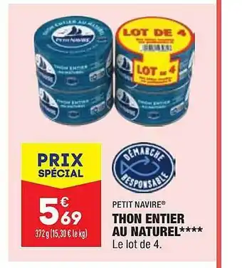 ALDI Thon Entier Au Naturel Petit Navire offre