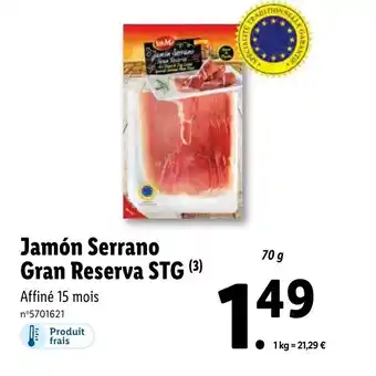 Lidl Jamón serrano gran reserva STG offre